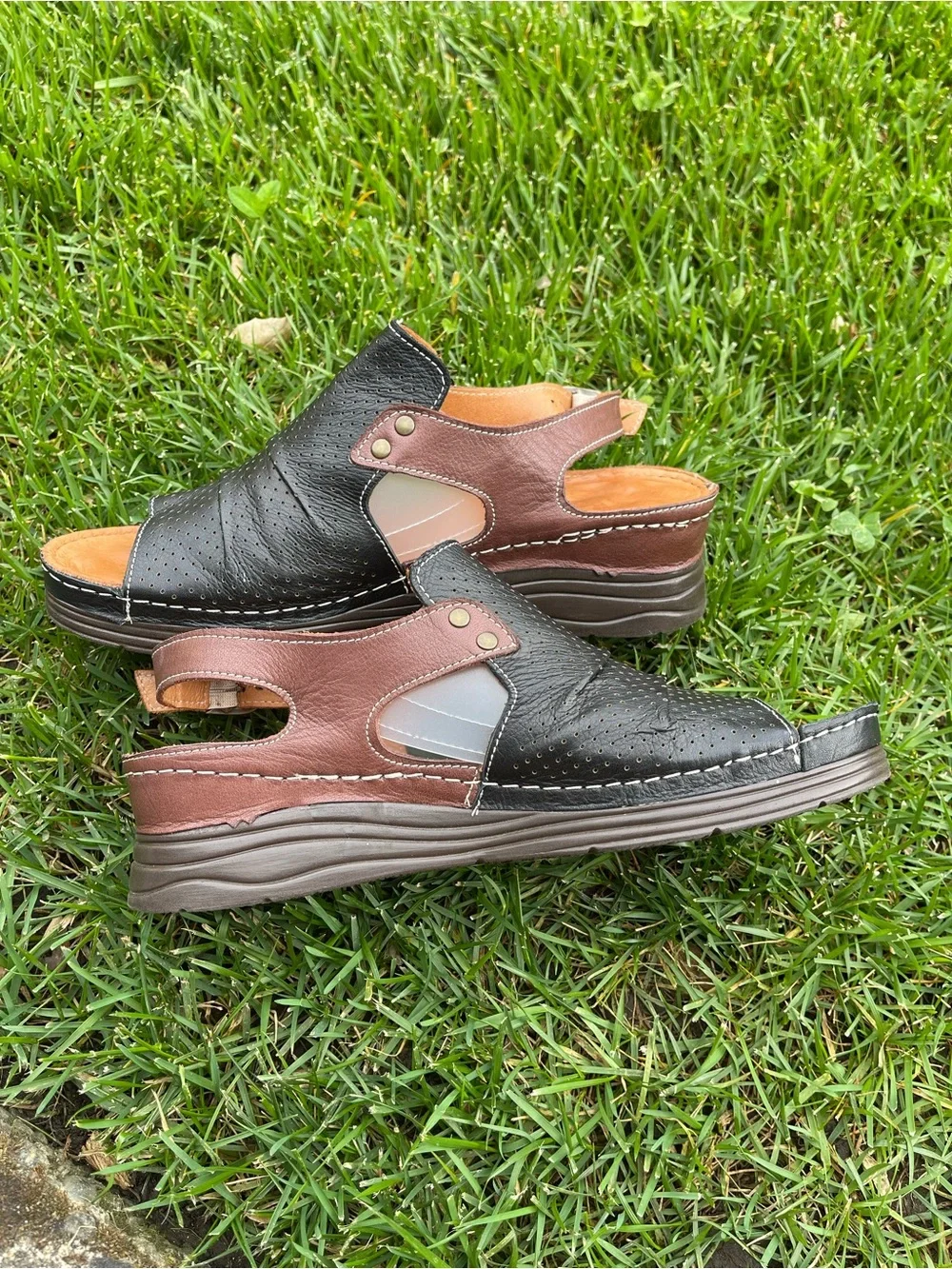 Inca Pamela Black Brown Leather Wedge Sandals Slingback Comfort EU 40 / US 9-9.5